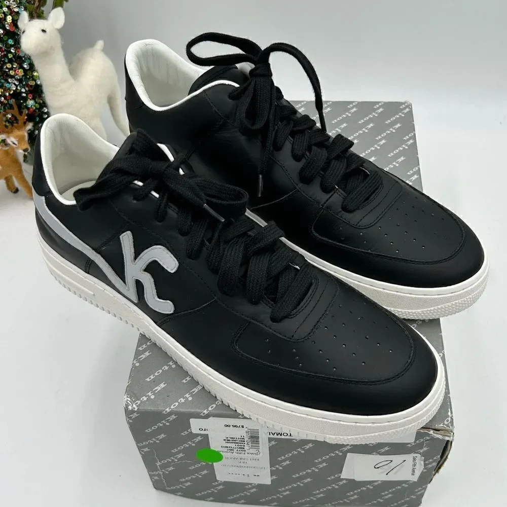 Men’s Kiton KNT black leather sneakers size 11 maiden in Italy